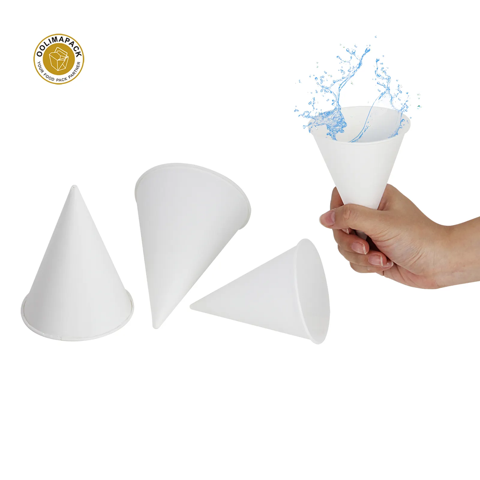 OOLIMA Biodegradable Disposable Cone Shaped Paper Cups