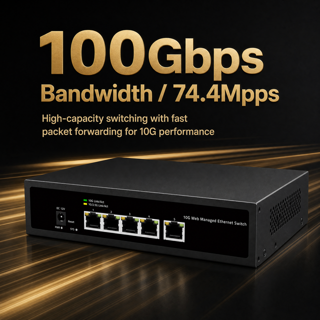 5 Port 10G RJ45 Web Managed Switch 10 Gigabit Copper Ethernet Switch for Enterprise Network Management