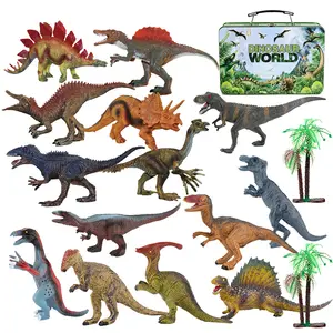 Hot 2023 juguetes dinosaurio 12 peças misturadas caçoa o presente sólida 7 'PVC brinquedo do dinossauro de plástico em caixa de lata portátil