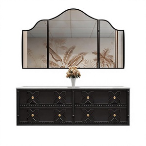 Mueble de Baño de Pared Estilo Vintage Francés Personalizado con <span class=keywords><strong>Lavabo</strong></span> Integrado de Cerámica Curvado en Caliente, <span class=keywords><strong>Lavabo</strong></span> Inteligente para Maquillaje - Product Image 1