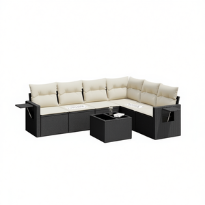 Set Divano da Giardino Modulare in Polyrattan Nero, Elegante Arredamento da Esterno, Collezione da Giardino 6 Posti - Product Image 1