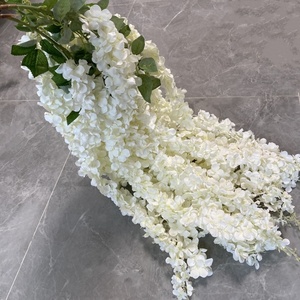 Gambo lungo bianco 3 rami fiori di glicine artificiali soffitto pendente fiori di ortensie per il matrimonio - Product Image 6