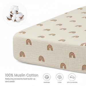 Sábana de Cuna de Muselina de Algodón Transpirable con Textura Suave de Crepé, Borde Elástico Antideslizante para Colchón de Cuna y Uso para Dormir Bebés - Product Image 3