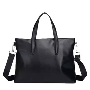 Laualsten Men's Genuine <b>Leather</b> <b>Briefcase</b> Large Capacity Business Shoulder Bag Black Solid Color Cowhide Handbag - Product Image 5