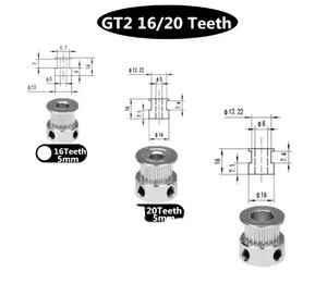 3d מדפסת אביזרי אלומיניום סגסוגת סינכרוני גלגל עיתוי חגורה גלגלת GT2