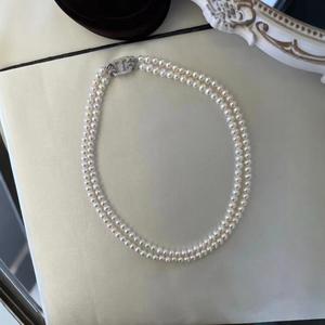 Collar de Perlas Naturales Barrocas de Doble Capa, Luz Intensa con Pequeños Pétalos, Cierre Universal, 2-3 Mini Cadenas para Bebé - Product Image 2