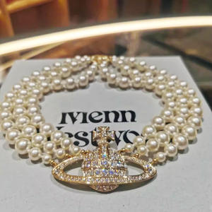 Collar de Saturno de Tres Capas Empress Dowager Vivienne con Circones y Perlas, Gargantilla Clásica para Mujer, Cadena para Clavícula, Estilo Punk, para Bodas y Banquetes - Product Image 1