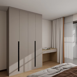 Ánh sáng phong cách sang trọng tủ quần áo tùy chỉnh + Bàn trang điểm kết hợp các yếu tố kính mờ khung kim loại mờ E0-Class kết thúc Melamine - Product Image 1