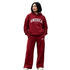 Conjunto Deportivo Informal de 2 Piezas con Sudadera de Forro Polar Cálido y Pantalones Deportivos con Capucha, Estilo Estampado Rosa - Product Image 1