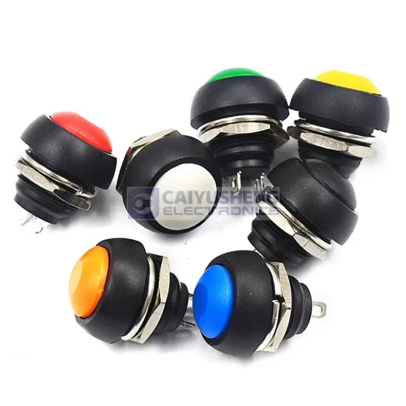 Small waterproof self-resetting push button-switch round lockless PBS-33B black and white yellow orange blue green red 12mm