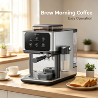 Cafetera Espresso Eléctrica Semiautomática Anbolife, 20 Bares, Molinillo Integrado, Pantalla Táctil, Cold Brew, OEM, Acero Inoxidable