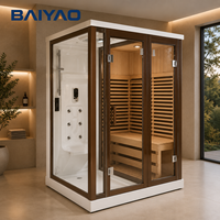 Sauna combiné sec et vapeur en cèdre canadien, avec cabine de douche en verre trempé, sur mesure pour villa, maison, spa