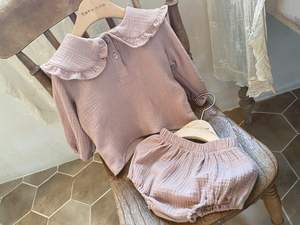 HANOU vestiti per neonate bimbe in cotone biologico con colletto arruffato a maniche lunghe Top + pantaloni di pane abbigliamento Casual coreano - Product Image 5