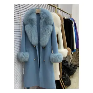 皮带羊绒大衣长为女性真毛领袖口高品质苹果绿色羊毛羊绒大衣女士