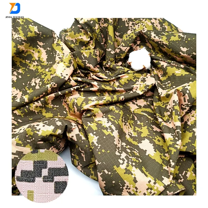 Jinda ripstop waterproof 50 nylon 50 cotton spandex twill camo polyester cotton camouflage fabric