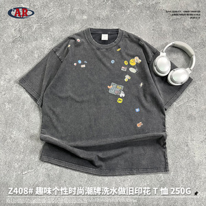 T-shirt da <span class=keywords><strong>uomo</strong></span> in <span class=keywords><strong>cotone</strong></span> a vestibilità ampia Primavera Estate 2025 con stampa digitale a design astratto, Nero retrò, Traspirante - Product Image 3