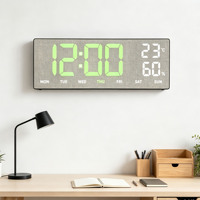 Horloge murale numérique LED moderne de 15 pouces avec télécommande, affichage de la température et de l'humidité, minuteur de compte à rebours, luminosité réglable, pour chambre à coucher ou table