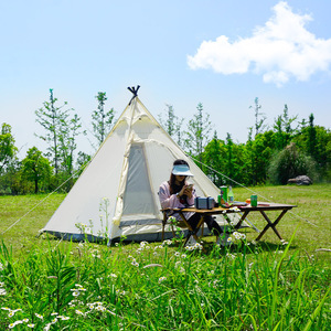 Tienda de campaña piramidal india beige y negra para 3-4 personas, impermeable, para camping al aire libre - Product Image 4