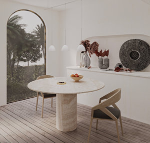 Mesa ovalada de piedra natural con textura de hormigón doméstico Mesa de comedor de piedra de cueva de estilo japonés Wabi Sabi - Product Image 5