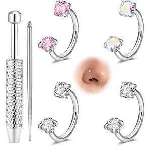 Anneau de nez en forme de <span class=keywords><strong>fer</strong></span> à <span class=keywords><strong>cheval</strong></span> 20G, acier inoxydable 316L, or, zircon, bijoux pour le corps, piercings de nez, anneau pour le cartilage de l'oreille, piercing d'hélice - Product Image 2