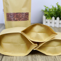 Sacs Doypack en papier kraft brun debout, refermables, avec fermeture éclair, thermoscellables, pour l'emballage alimentaire, avec fenêtre et fermeture éclair