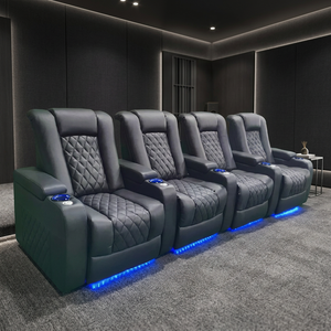 Canapé inclinable moderne en cuir PU noir pour home cinéma avec éclairage LED et porte-gobelets - Product Image 2