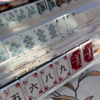 Ubin Mahjong Akrilik Marmer Hijau Giok 160Pcs Pola Burung Bambu dan Burung Pheasant Vintage untuk Permainan Mahjong