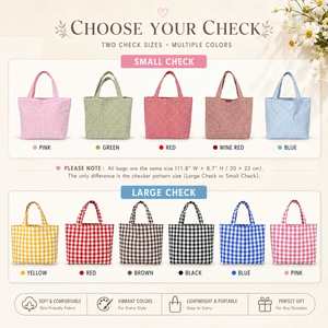 Personalized Gingham Canvas Tote <b>Bag</b>, Custom Name or <b>Initial</b>, Spacious Open Top Carryall for Beach, Picnic and Travel - Product Image 6