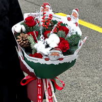 Kertas Seni Kemasan Buket Bunga Santa Claus Berlapis PE Tahan Air Sekali Pakai Kemasan Hadiah Gaya Baru