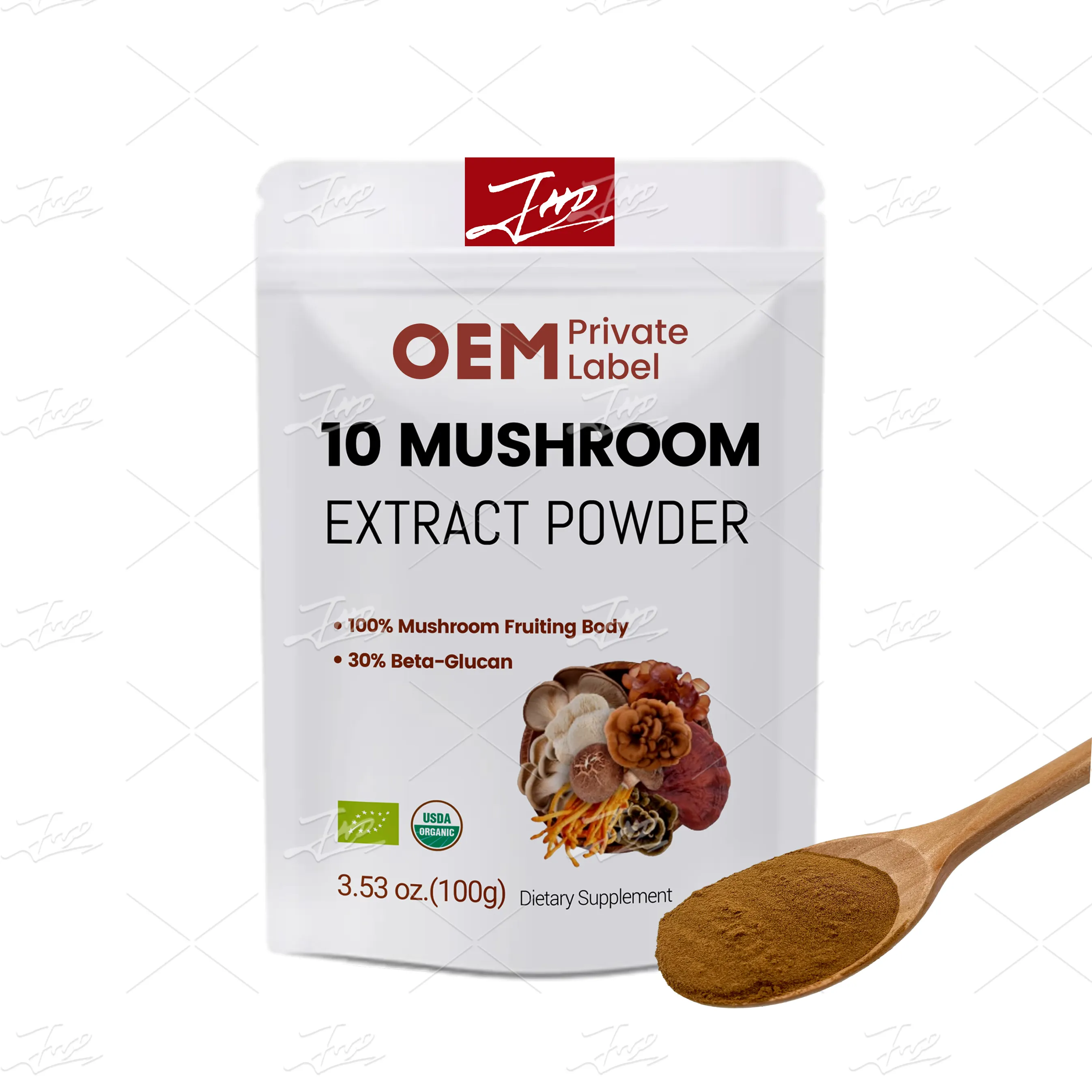 Private Label 10 In 1 Gemengd Extract Van Biologische Champignonmix Poeder Met Reishi Cordyceps Leeuwen Manen Chaga-Extract