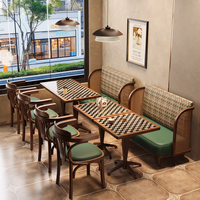 Ensemble table et chaises de salle à manger vintage en bois massif, style ferme traditionnel à carreaux, pour restaurant, café, salle de loisirs et salle de jeux