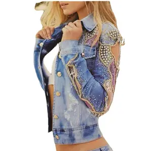 2022 New female spring and autumn short lapel cotton solid color denim European and blue jacket women