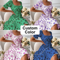 Robe midi dos nu d'été OEM ODM, imprimé floral numérique vintage, infroissable, coupe trapèze, robes décontractées personnalisées pour femmes