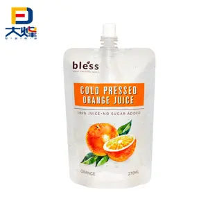 Custom Matte Printing Orange Fruit Juice Packaging Stand Up Pouch With Spout Suction Nozzle Bag