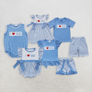Conjunto de Ropa para Bebés y Niños Pequeños al por Mayor para el Día del Padre, con Bordado de 'I Love Dad', Pantalones Cortos a Rayas, 2 Piezas, Vestido, Mameluco, Ropa de Verano - Product Image 1