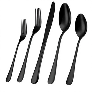 Ensemble de couverts en métal finition noire mate, design minimaliste, couverts durables pour la restauration - Product Image 1