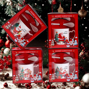 Tasses à café de Noël en céramique à prix réduit avec couvercle et cuillère – Offre promotionnelle de Noël en gros, très demandées - Product Image 2