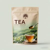 Sachet de vente au détail Tea Garden pour mélanges de thé en vrac, refermable avec fermeture éclair, à fond plat et à encoche de déchirement, pour thé vert et infusions.