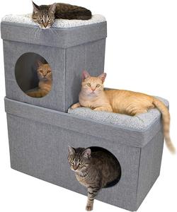 Gatito grande apilable, Gato gris, casa de gato, cama emergente otomana, mansión - Product Image 2