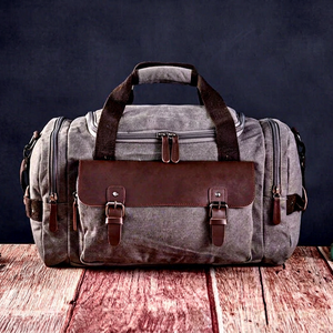 Custom Canvas Genuine <b>Leather</b> Travel Bag Waterproof Large Capacity <b>Men</b> Weekend Duffel Bag Overnight <b>Holdall</b> LCTB-0060 - Product Image 1