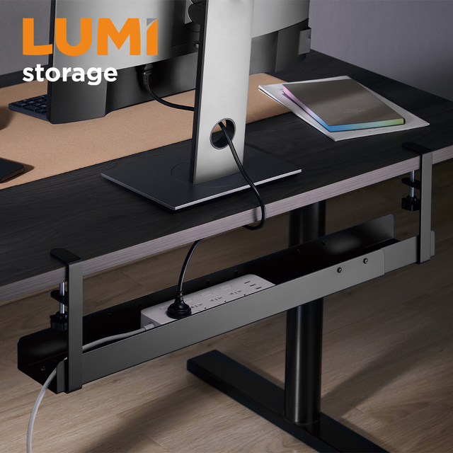 CC11-9A Extendable Under Desk Modular Cable Management Tray Systems No Drill Clamp-on Cord Organizer Rack for Power Strip Holder