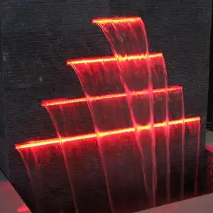 Huis Tuin Outdoor Decoratieve Roestvrij Staal Water Sheer Afdaling Cascade Waterval Zwembad Fontein Met Led Verlichting