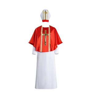 Halloween Medieval Clergy Style Robe Costume Red Cape <b>Gothic</b> Cosplay Outfit Stage Performance Party Set - Product Image 5