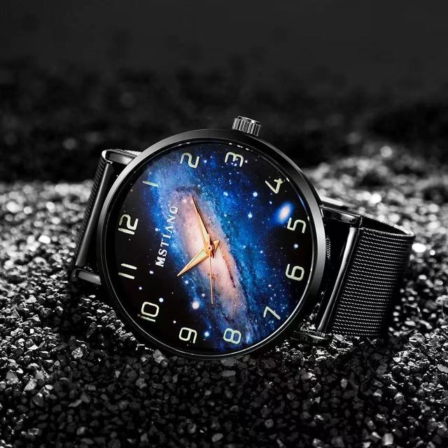 Leisure and Fashion Simulation Starry Sky Watch Ultra-thin Men's Stainless Steel Watch, Waterproof Night Light Business Watch