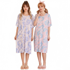Tie-Dye Print Women's Ice Silk Nightgown One Size High Elasticity Summer <b>Pajama</b> Dress Breathable Soft Outdoor Loungewear - Product Image 1