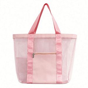 Bolsa de Compras de Malla Azul Personalizable de Alta Calidad con Logotipo Impreso Personalizado 2025, Bolsas de Playa de Verano de Malla de Poliéster Negras para Mujer - Product Image 1