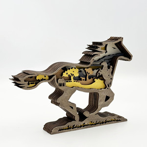 Ornamen Meja Dekoratif Berlapis-lapis dengan Ukiran Kayu Lapis 3D Bentuk Hewan LED Rusa Hutan Moose Bigfoot - Product Image 6
