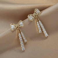 Boucles d'oreilles tendance avec nœud et pampilles en cristal pour femme, bijoux de fête, accessoires à la mode, cadeaux, bijoux féminins