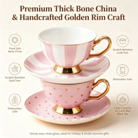 Ensemble de tasses et soucoupes en porcelaine rose européenne de luxe, bordure dorée électro-plaquée, tasse à thé de l'après-midi pour café, maison, coffret cadeau
