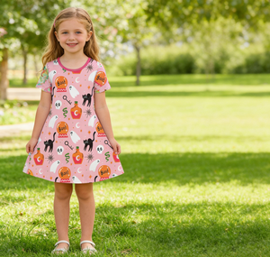 Abito Natalizio per Bambini Kouzi, Vestito in Bambù a Maniche Corte con Gonna Svasata e Stampa, Servizio di Ordine all'Ingrosso - Product Image 5